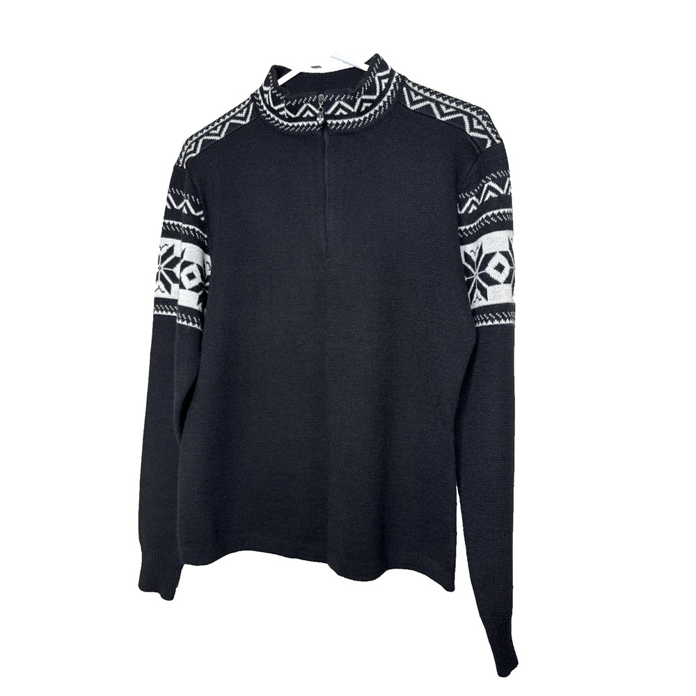 Meister Womens Ski sweater black White Size L Mock Neck 1/4 zip Wool Blend